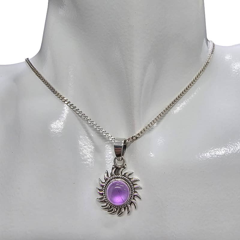 Amethyst Sterling Silver Sun Pendant