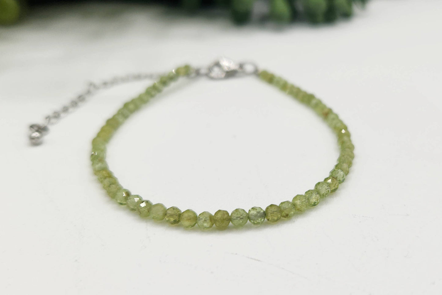 Peridot Bracelet Faceted 3MM w/Silver Color Clasp