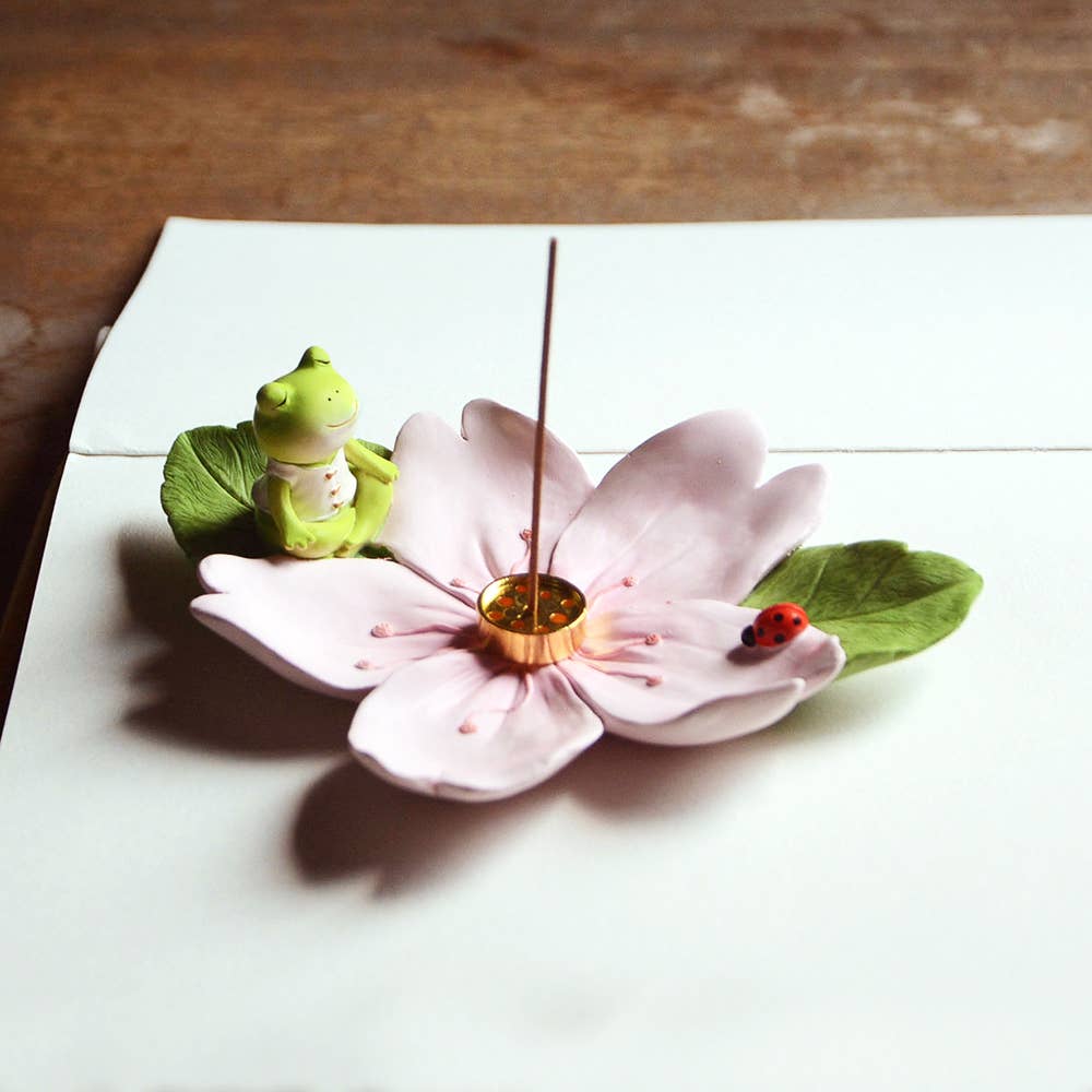 Frog Meditating On Cherry Blossom Incense Holder