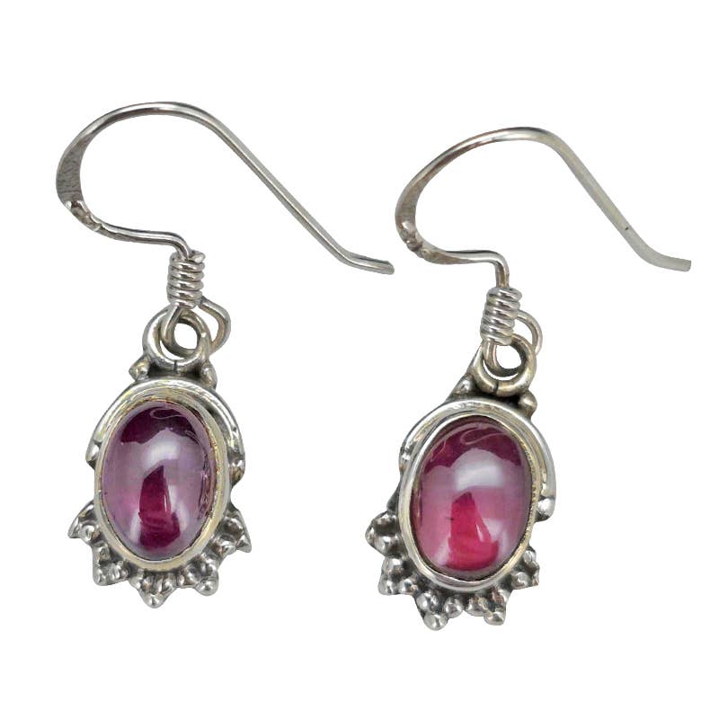 Garnet Sterling Silver Earrings On Hooks