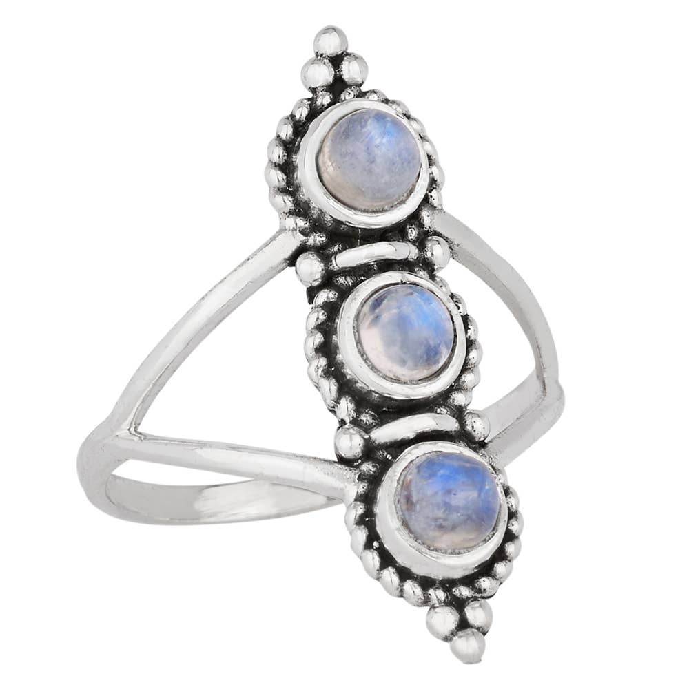 Triple Threat Rainbow Moonstone Sterling Silver Ring: 7