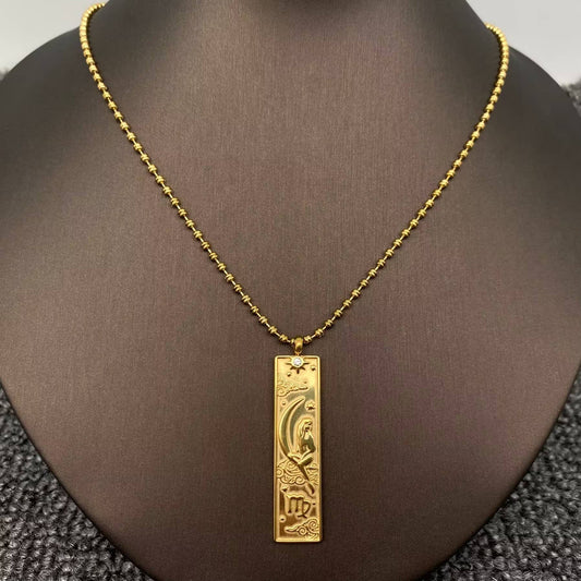 Virgo:Rectangular 18K Golden SS Zodiac Signs Charm Necklace