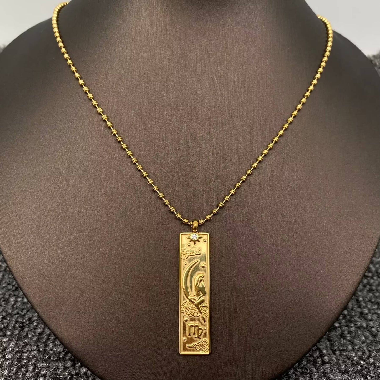 Scorpio:Rectangular 18K Golden SS Zodiac Signs Charm Necklace