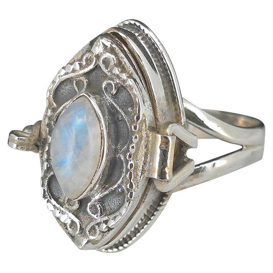 Moonstone Sterling Silver Locket / Poison Ring: 9