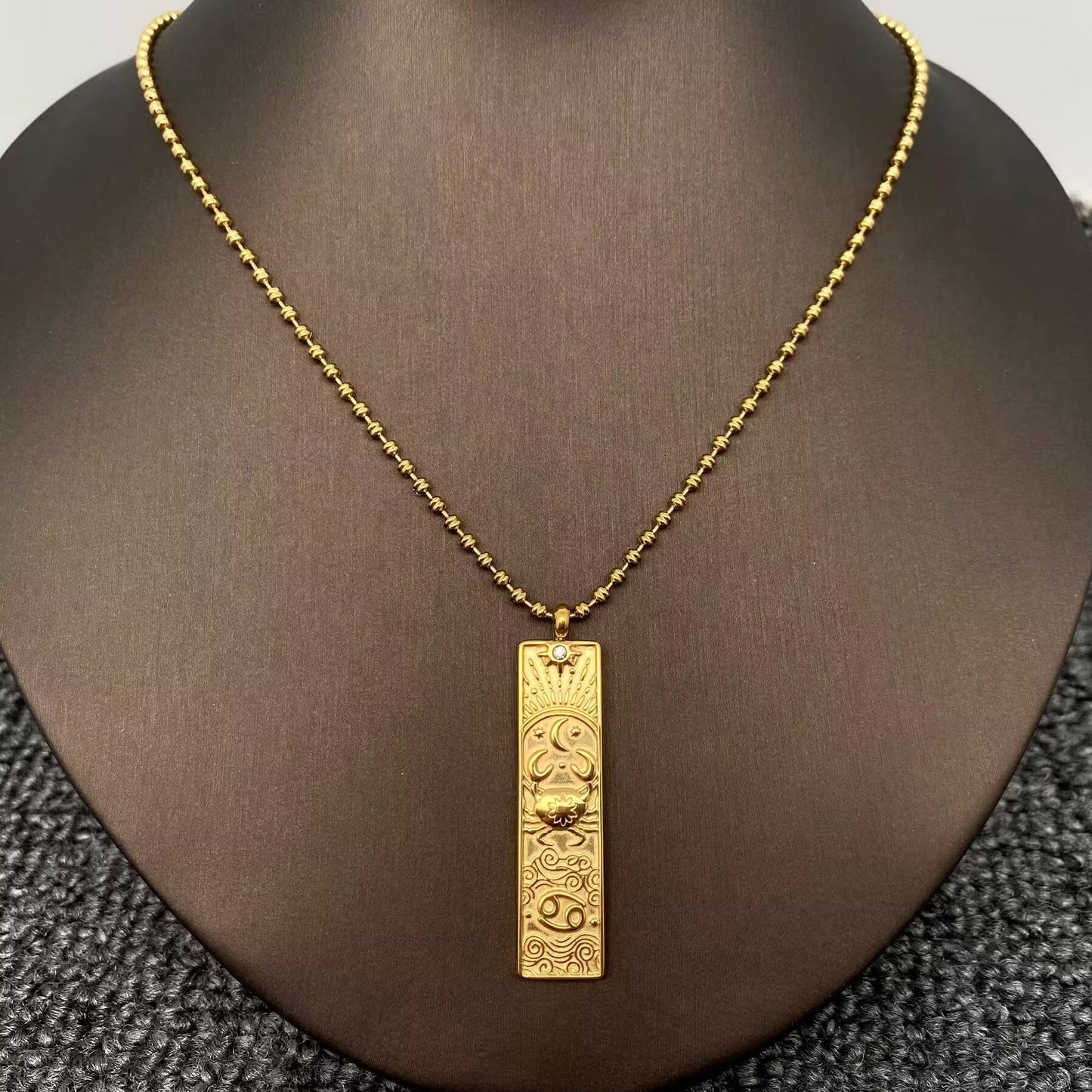 Aquarius:Rectangular 18K Golden SS Zodiac Signs Charm Necklace
