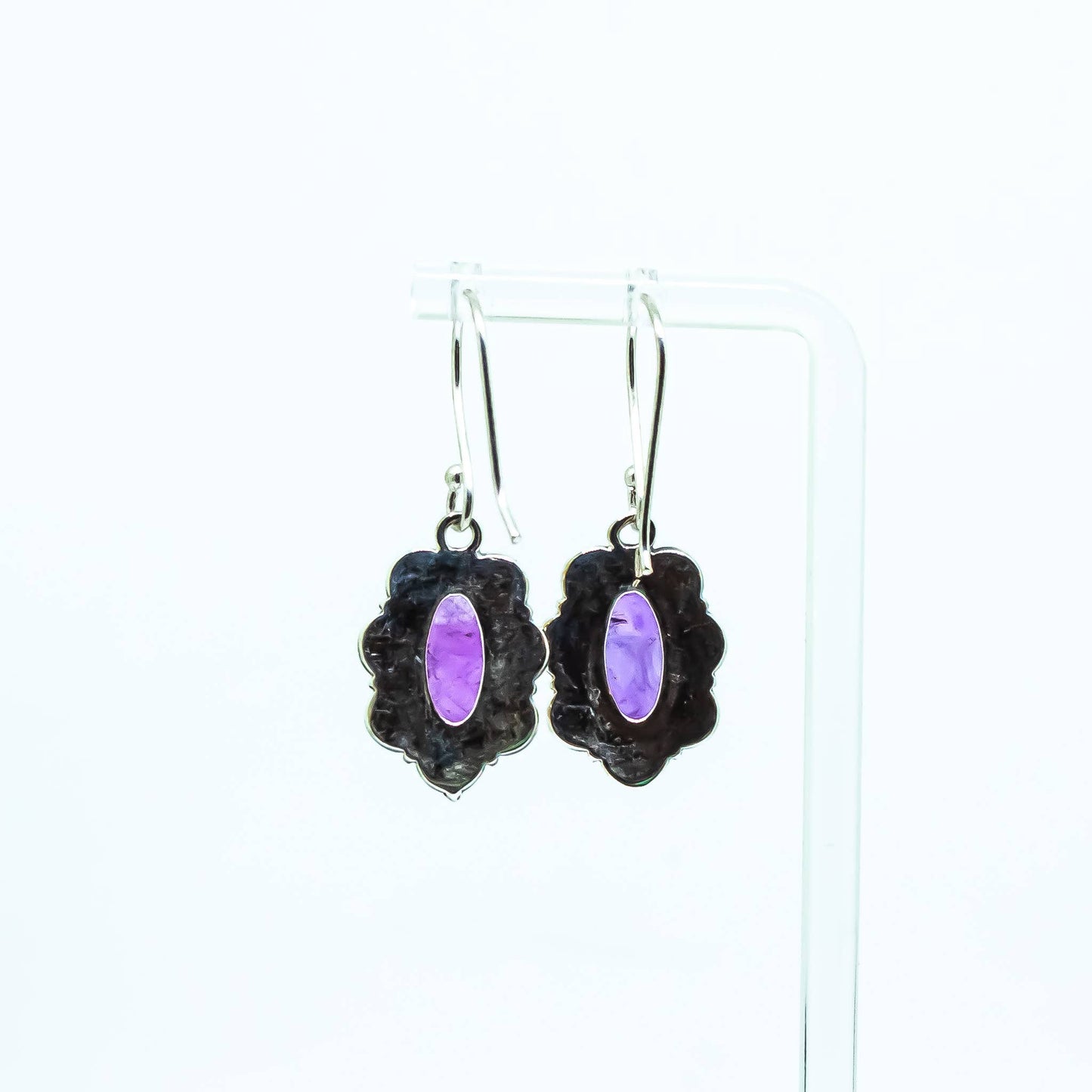 Amethyst Gemstone Brass Silver Dangling Earrings