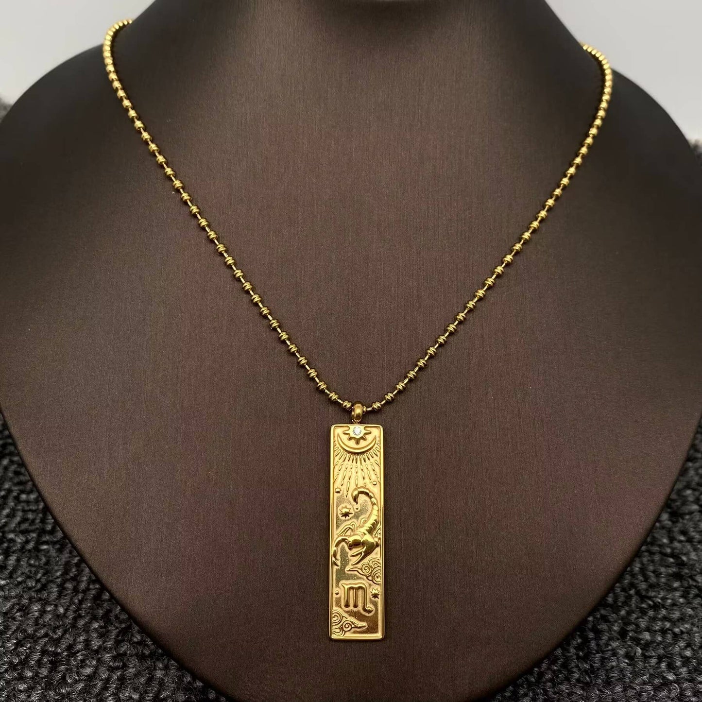 Aries-Rectangular 18K Golden SS Zodiac Signs Charm Necklace