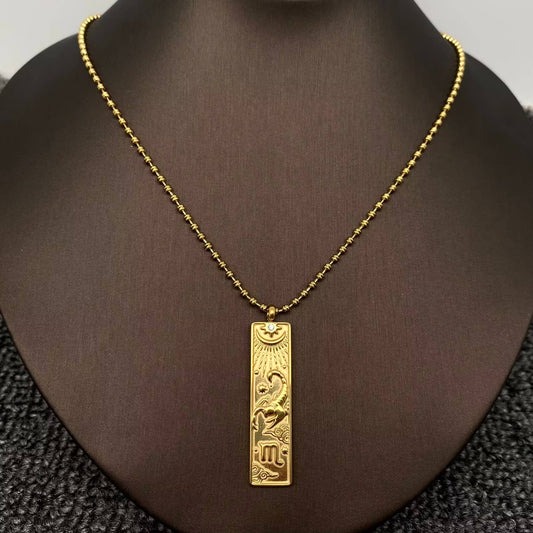 Scorpio:Rectangular 18K Golden SS Zodiac Signs Charm Necklace
