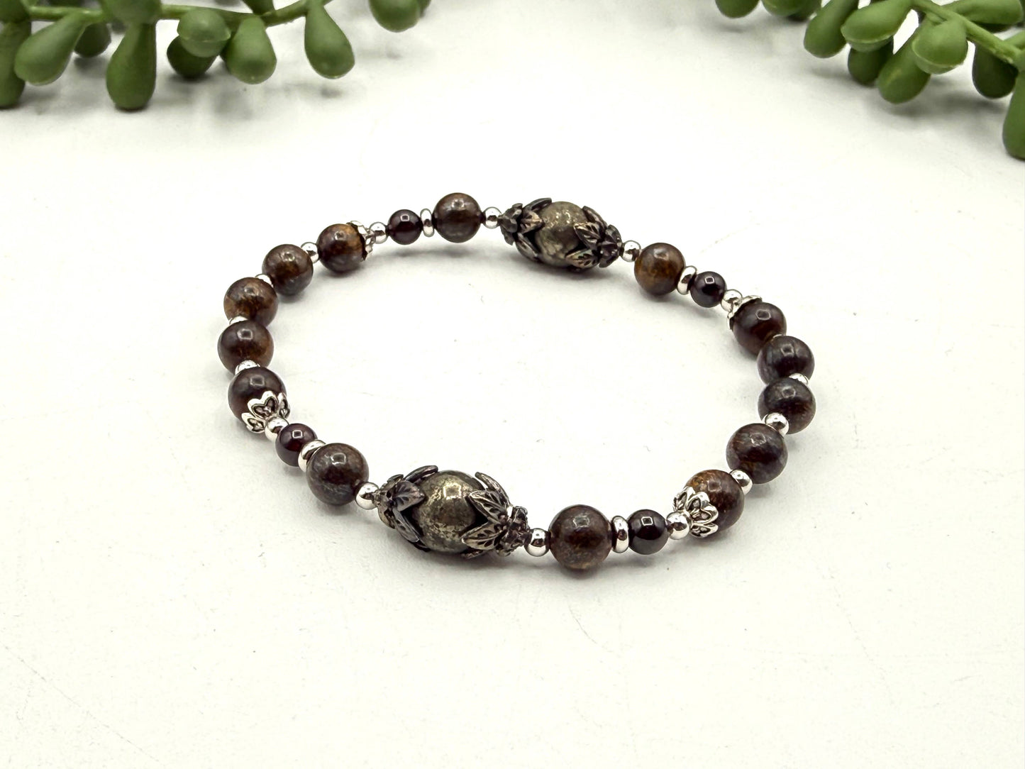 STAY IN MY POWER - Pyrite, Bronzite, Garnet  Bracelet