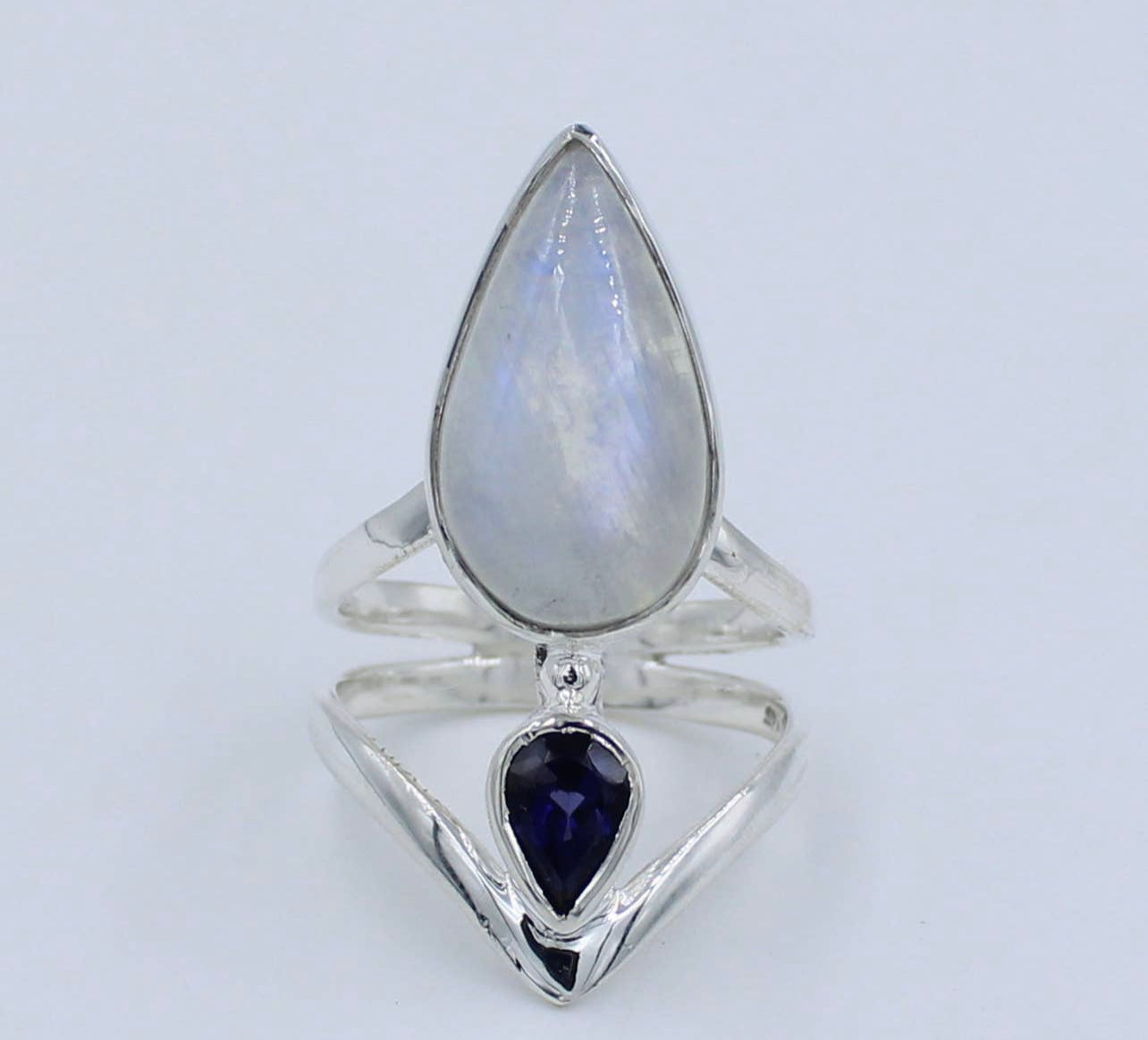 Rainbow Moonstone with Iolite Sterling Ring